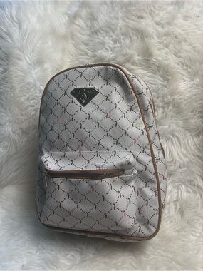Babyphat synthetic Beige Patterned Backpack with Brown Trim gold accent